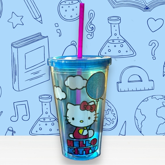 RARE Hello Kitty Tumbler Collectible Glitter Balloon Sanrio 16 Oz Travel Cup - Picture 1 of 10